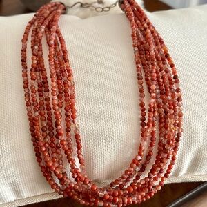 Jay King 925 Orange Agate Beaded Necklace Sterling Silver